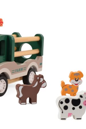 Houten Boerderij Truck met 6 dieren – terugtrek-auto